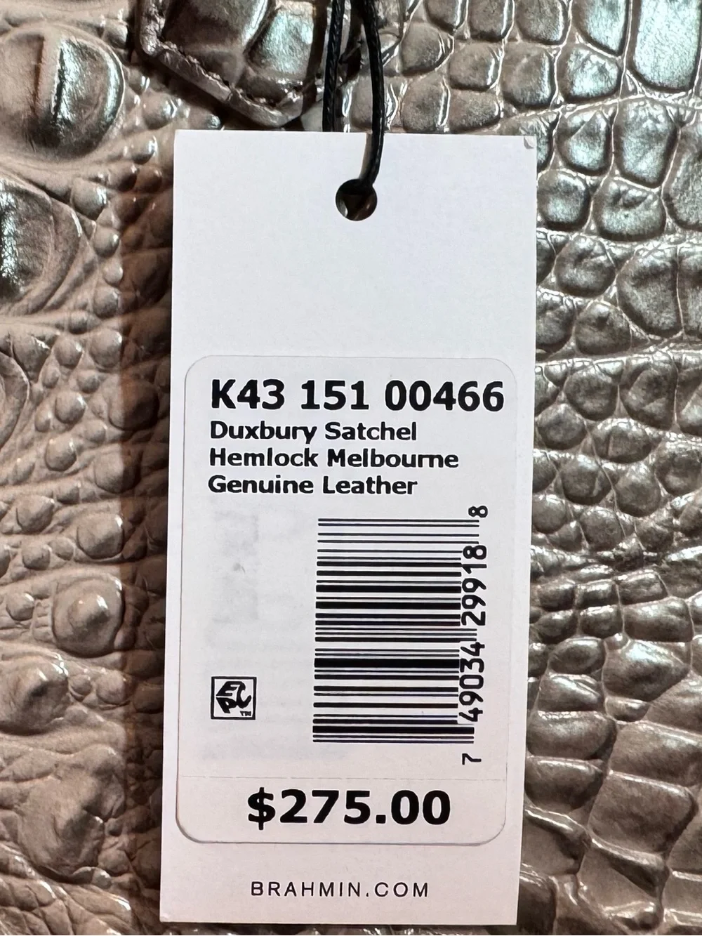NWT Brahmin Medium Duxbury Satchel: Croc-Embossed Leather in Hemlock Melbourne